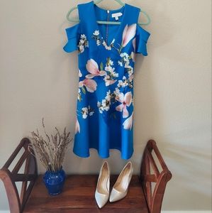 TED BAKER LONDON Ambre Harmony Blue Floral, Off Shoulder Dress Size 1, US Size 4